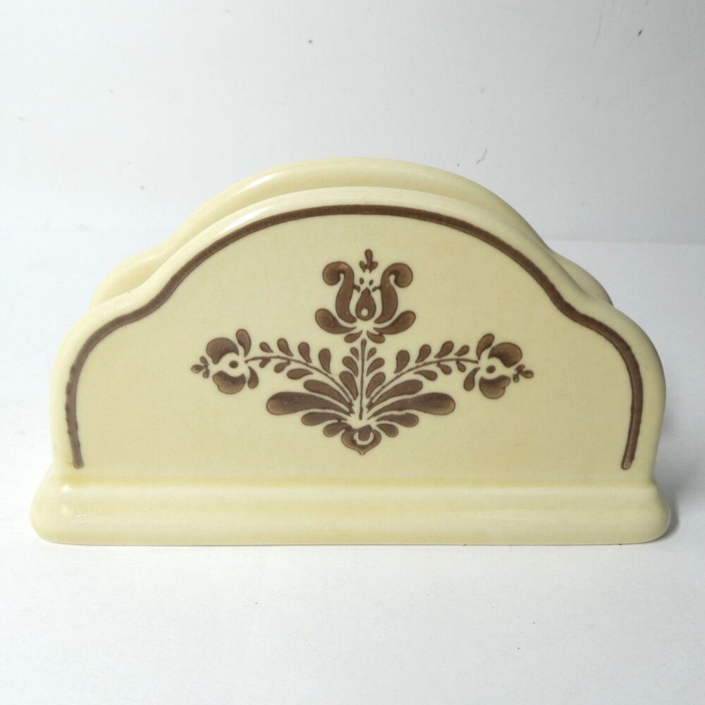 Pfaltzgraff Village Napkin Holder Vintage Brown Floral Stoneware